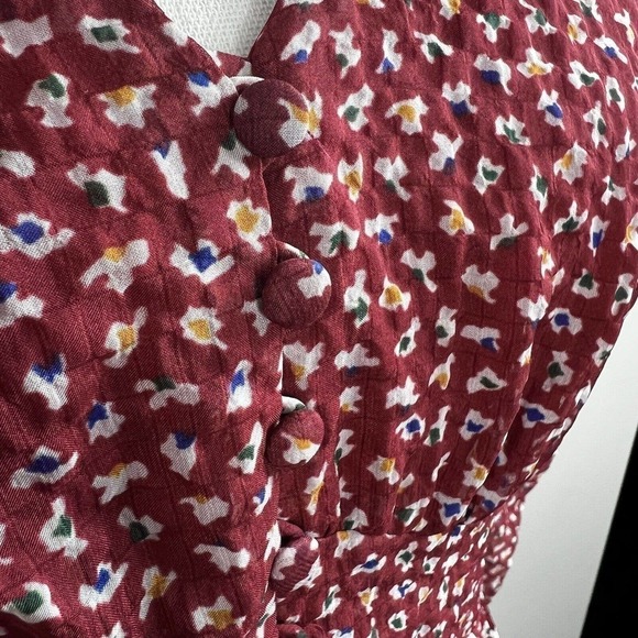 Madewell Red Floral Starviolet Mini Dress 6 V Neck Chiffon Ditzy Flowers - Picture 6 of 15